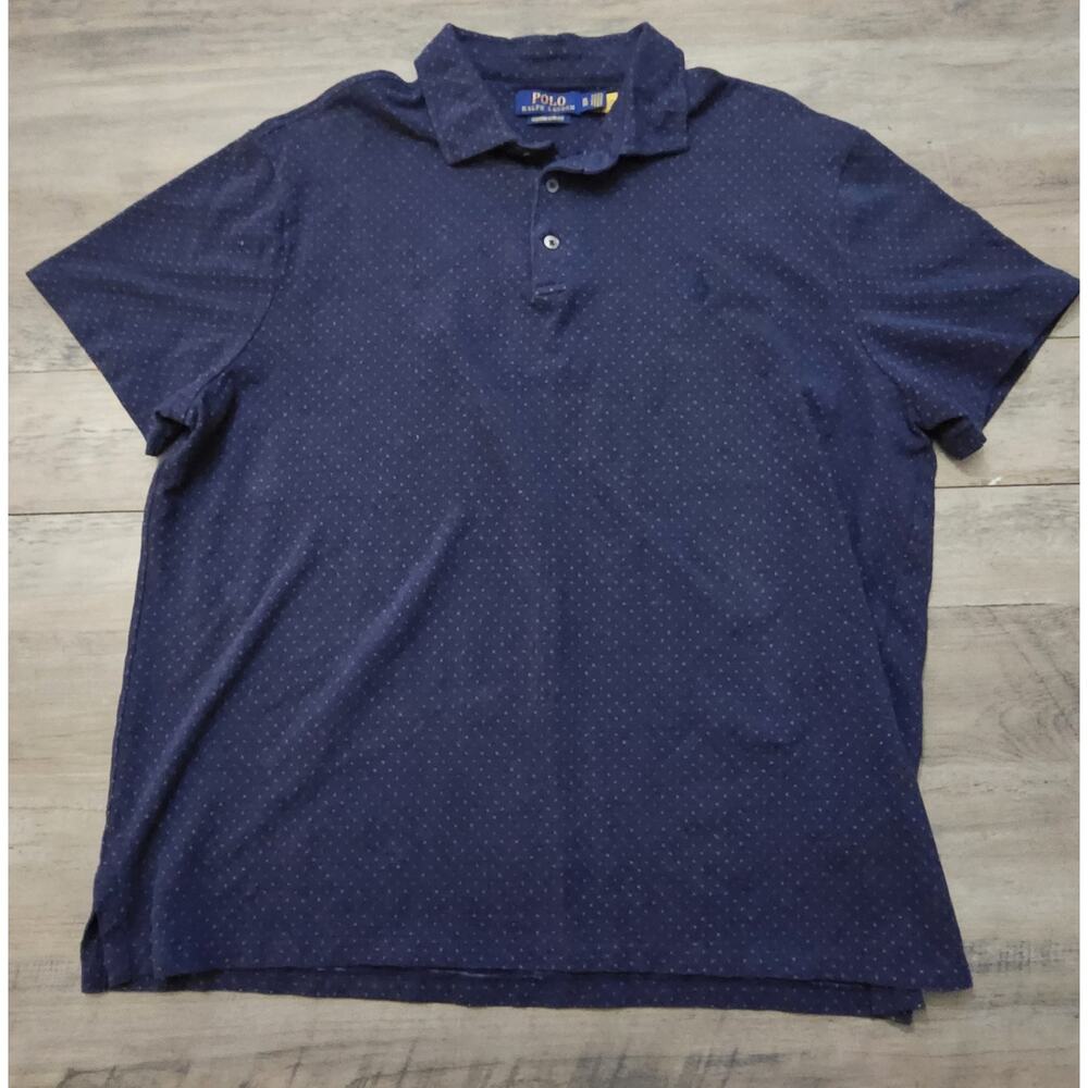 Polo Ralph Lauren Polo Shirt Mens XL/TG Blue W/ Dots Custom Slim Fit Touch Pony